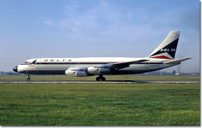 N8809E Then a Delta Airlines Convair 880 landing at Columbus 1972. This aircraft was purchased by Elvis Presley and became the Lisa Marie which is now on display at his home in Memphis. 